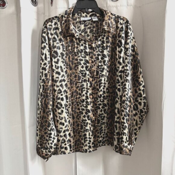 Vtg Apparenza Womens Top Size XL Leopard Button Up Semi Sheer Mob Wife Y2K 18227 - Picture 1 of 8